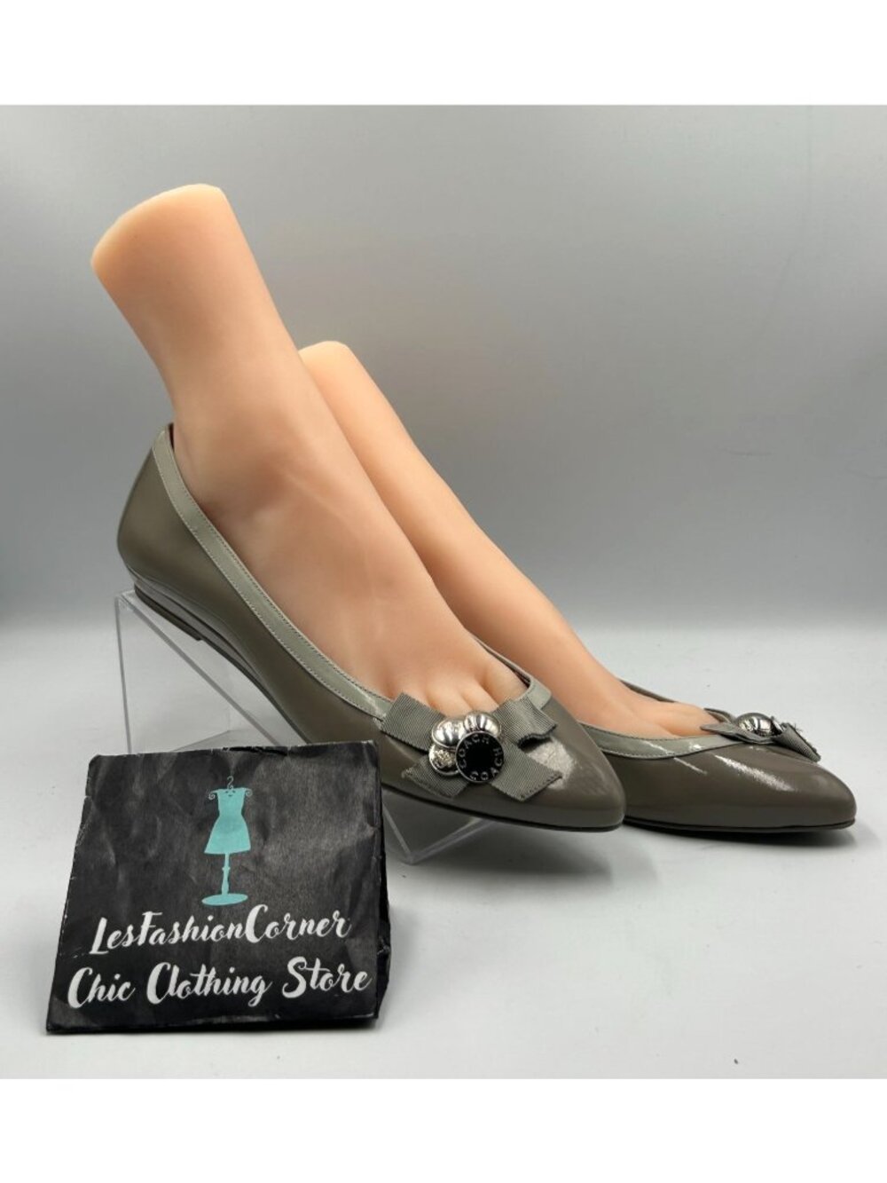NWOB Coach Women's Gray Patent Leather Trina Button Bow Ballets Flats Sz 10 3368 - Picture 13 of 16